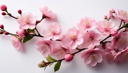 Fototapeta premium pink blossoms spring branch white background floral design