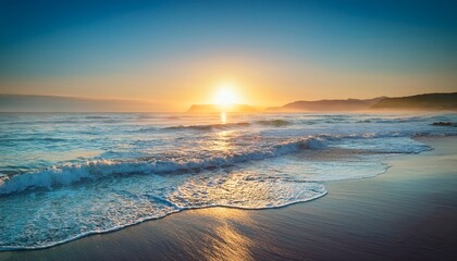 calm ocean waves at sunrise a serene coastal landscape at the seaside with relaxing colors
