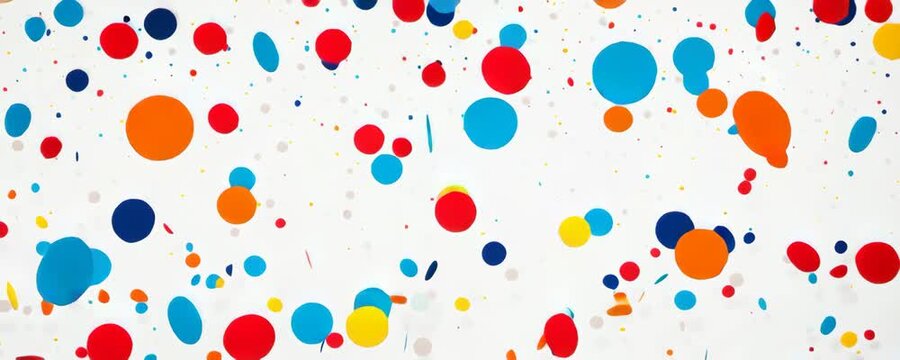 Confetti dots and circles scattered white background create festive party decoration and celebration atmosphere with red blue yellow orange shapes