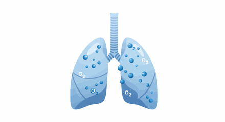 Illustrated Human Lungs with Oxygen Molecules, Light Blue Color, Medical Concept