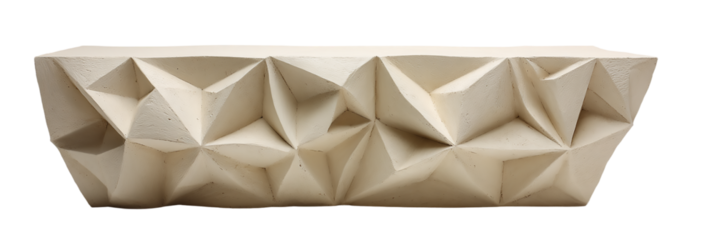 Close up of a geometric white planter with a triangular pattern design isolated on transparent background