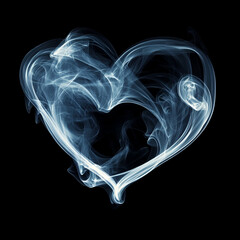 Heart from smoke. Black and white, Heart symbol made of steam isolated on black background. 3d abstract background