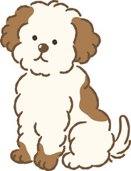 Cute curly brown and white puppy character – hand drawn character vector illustration