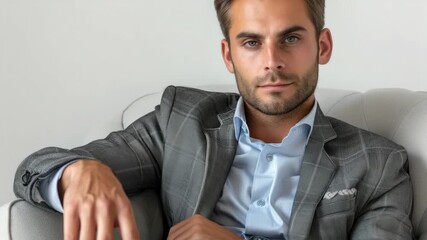 Savvy male model posing for promotional use, exuding urban sophistication and professional appeal.