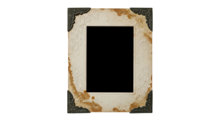 Old vintage photo frame with decorative corners isolated PNG with Transparent Background