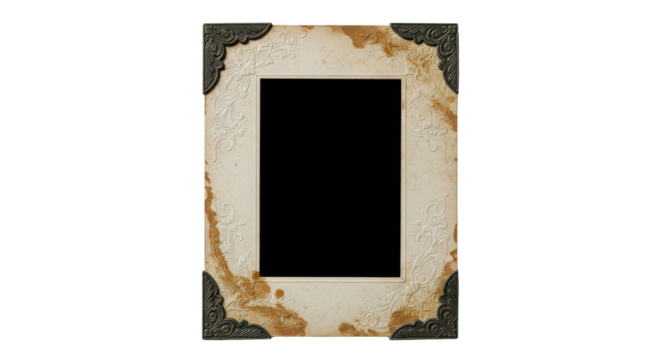 Old vintage photo frame with decorative corners isolated PNG with Transparent Background