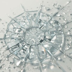 Close-up of shattered glass, showcasing intricate patterns and sharp edges in a monochromatic setting.