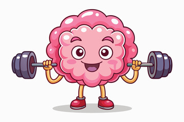 Cartoon Brain Lifts Weights Funny Fitness Concept Mental Strength Exercise Healthy Habits Gym Humor
