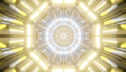 A futuristic, symmetrical, glowing tunnel