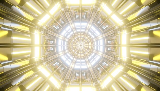 A futuristic, symmetrical, glowing tunnel