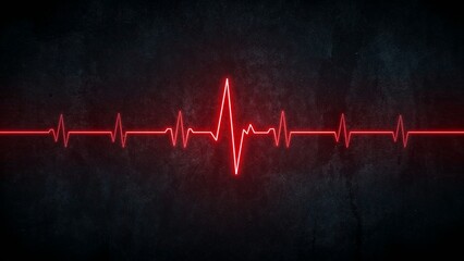 Vibrant red heartbeat ekg line on dark textured background