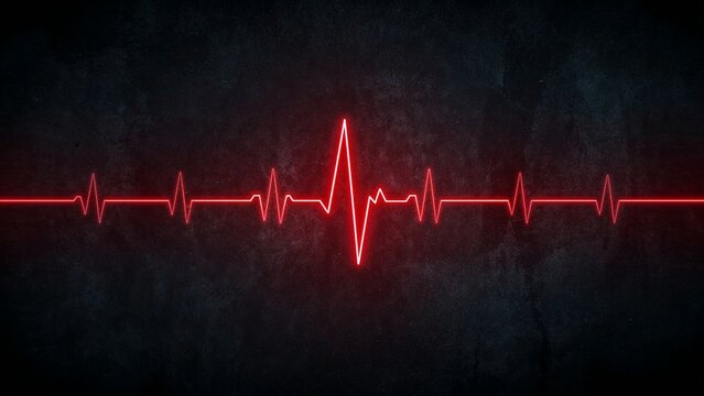 Vibrant red heartbeat ekg line on dark textured background