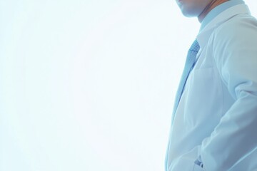 Banner with the image of a confident doctor with a stethoscope. Cropped photo of a qualified doctor in uniform, highlighted against the background of advertising space. Healthcare & Medicine Concept