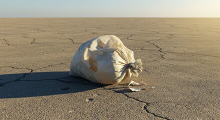 Obraz premium Single Trash Bag on Cracked Desert Ground Under Clear Sky