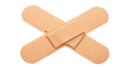 Two adhesive bandages crossed for medical use isolated PNG with Transparent Background