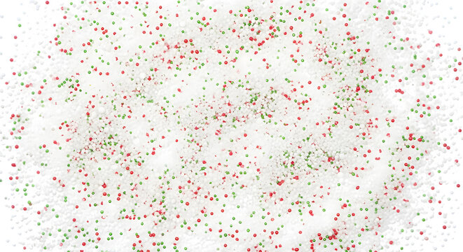 Aerial view of white surface with red and green sprinkles dots .ai generative, transparent background, white background. isolated on white background