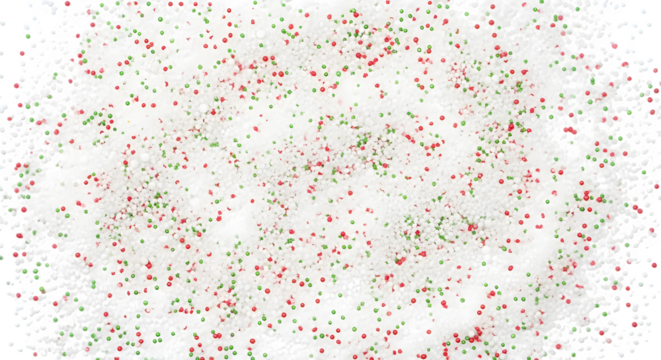 Aerial view of white surface with red and green sprinkles dots    .ai generative, transparent background, white background. isolated on white background