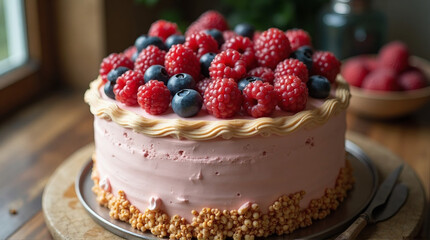 a decorative cake with seasonal berries