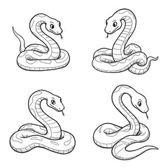 Obraz premium Set of Snake Sketches: Black and White Hand-Drawn Illustrations of Snakes on Transparent Background