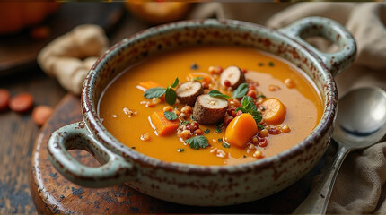 a rustic autumn harvest soup with root vegetables