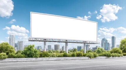 Clear Blue Sky with Empty Advertising Billboard in City, Perfect for Future Corporate Branding and Promotional Campaigns