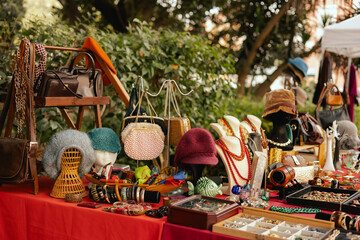 Flea market in Lisbon. Garage sale, reuse the clothes, second hand and eco consumer