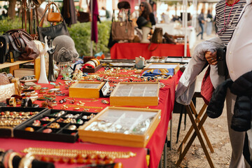 Flea market in Lisbon. Garage sale, reuse the clothes, second hand and eco consumer