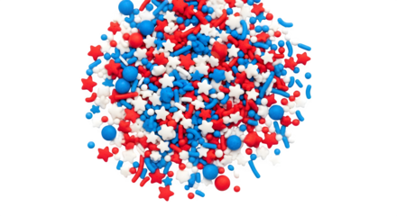 A pile of patriotic sprinkles on a black background closeup    .ai generative, transparent background, white background. isolated on white background