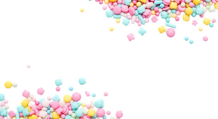 Scattered pastel sprinkles on a black background overhead view    .ai generative, transparent background, white background. isolated on white background