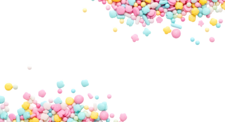 Scattered pastel sprinkles on a black background overhead view    .ai generative, transparent background, white background. isolated on white background