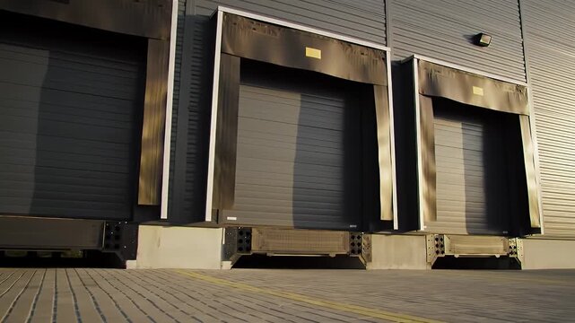 Loading Dock Doors with Gray Metal Texture for Logistics and Distribution in Commercial Area