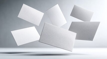 Multiple Floating Blank Business Cards with Clean White Background, Perfect for Future Advertisement and Business Promotion Campaigns