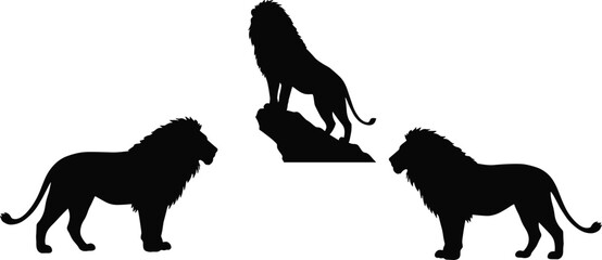 Lion silhouette illustration, majestic lions vector, wild animal art, savanna wildlife graphic, big cat drawing, lion on rock, predator silhouette image, bold wildlife artwork