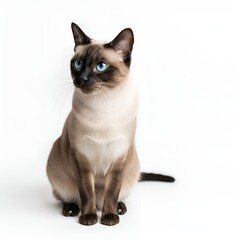  Curious Siamese Cat with Striking Blue Eyes on White Background