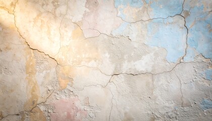 Textured Wall with Cracks and Peeling Paint in Earthy and Pale Blue Tones