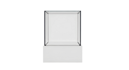 Empty glass display case on a pedestal for product presentation or exhibition isolated PNG with Transparent Background
