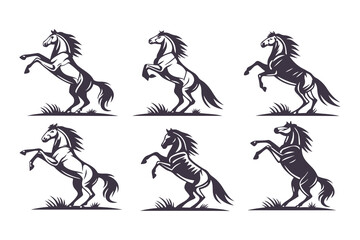 Set of Horse Silhouettes Vector Illustration, Collection of Running and Standing Horses, Black Animal Icons Isolated on White Background