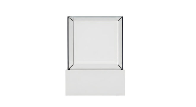 Empty glass display case on a pedestal for product presentation or exhibition isolated PNG with Transparent Background