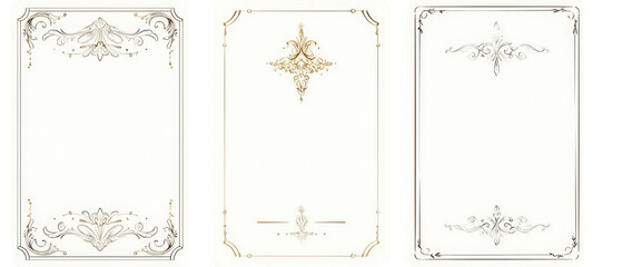 Elegant vintage card designs featuring ornate floral patterns and blank spaces for customization