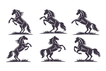 Set of Horse Silhouettes Vector Illustration, Collection of Running and Standing Horses, Black Animal Icons Isolated on White Background