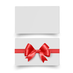 Gift card with realistic red bow Vector illustration