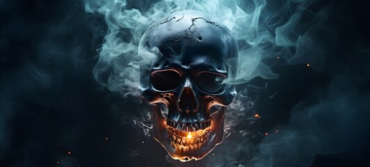 a light skull , coming out of the smoke, Generative AI