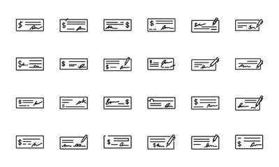 Bundle Icon Of Bank Check With Signature