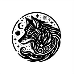 Wolf head with celestial elements