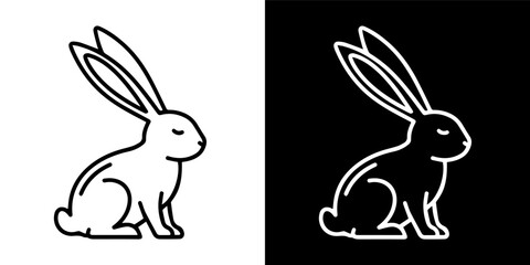 Sitting Rabbit Silhouette in Black and White – Cute Dual Tone Vector Illustration of a Calm Bunny with Long Ears for Easter Designs, Logos, and Animal-Themed Art Projects
