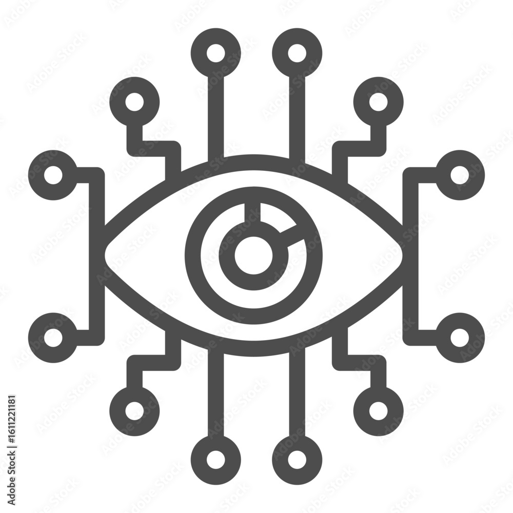 Poster ai eye scheme of technology line icon, osint analytics concept. vector graphics. artificial intellig
