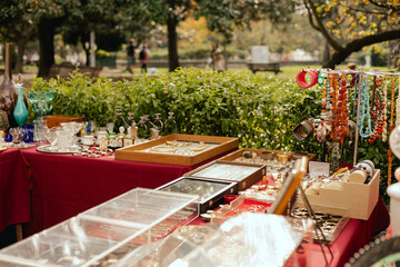 Flea market in Lisbon. Garage sale, reuse the clothes, second hand and eco consumer