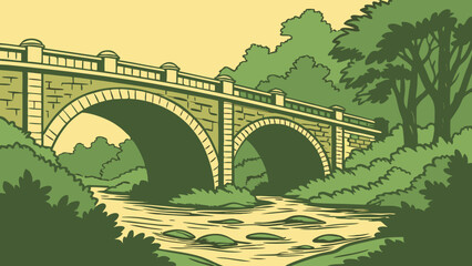 Mughal Bridge Over River Vector Art