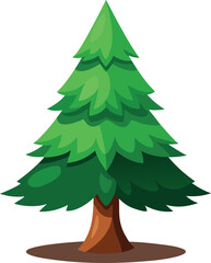Fototapeta premium Stylized green pine tree with brown trunk on white background