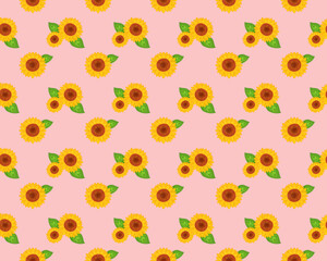Sunflower seamless pattern on pink background. Yellow flowers texture background. Illustration sunflower seamless pattern, floral spring, Summer flower
